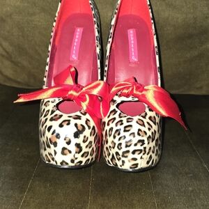 Leopard Print Heels with Red Bow